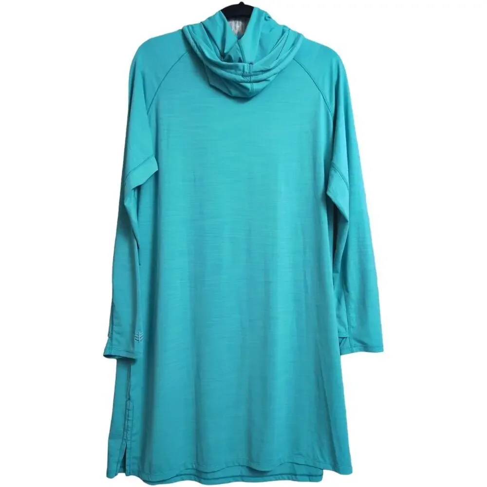 Coolibar Turquoise Hooded Beach Cover Up Dress Long Sleeve Sun Protection Size L - Picture 5 of 9